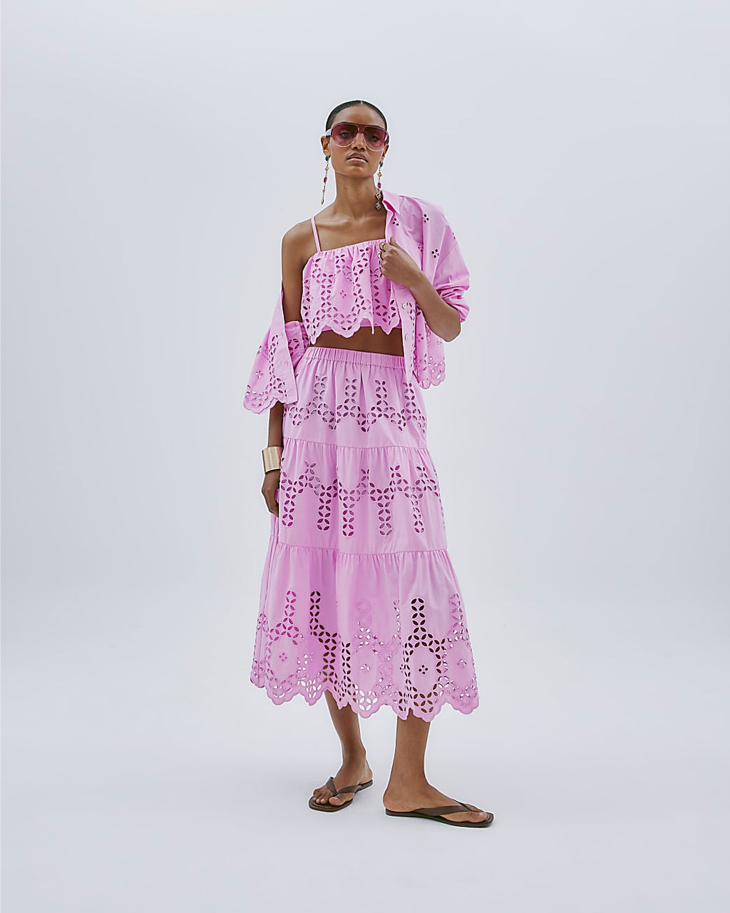 Pink Lavender Cutwork Midi Skirt