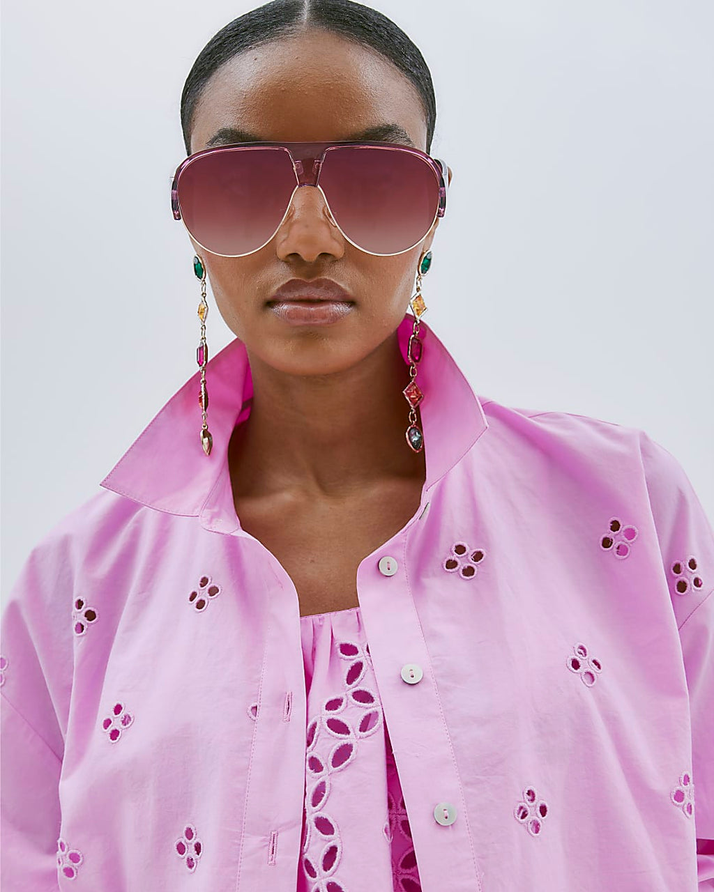 Pink Lavender Long Sleeve Cropped Shirt