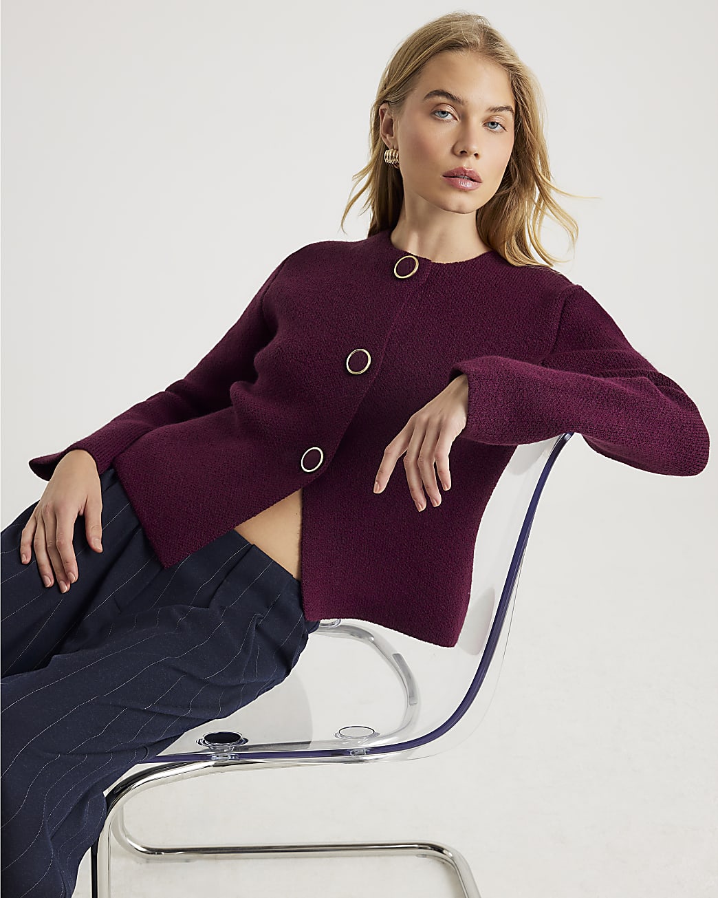 Red Knitted Button Detail Cardigan