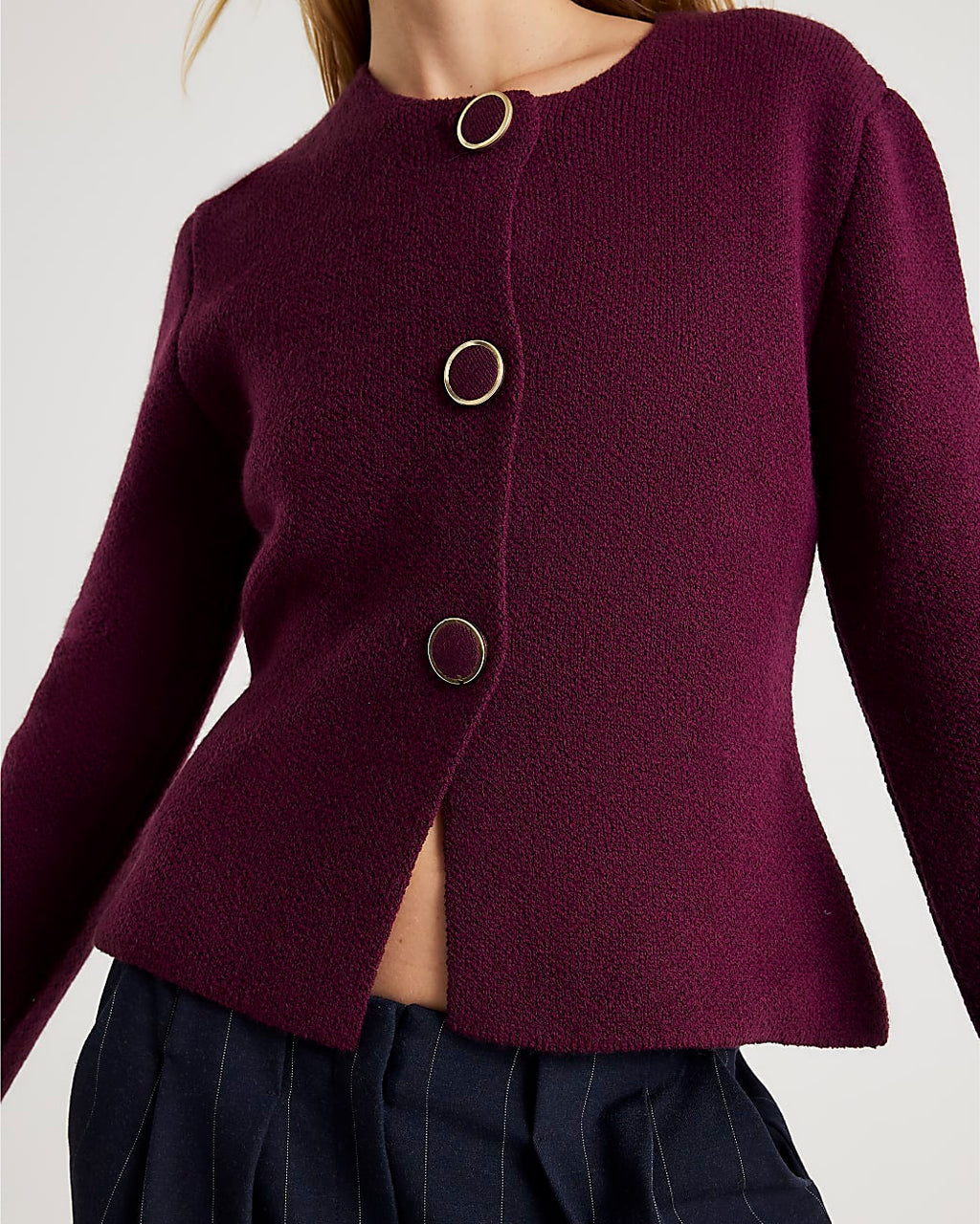 Red Knitted Button Detail Cardigan