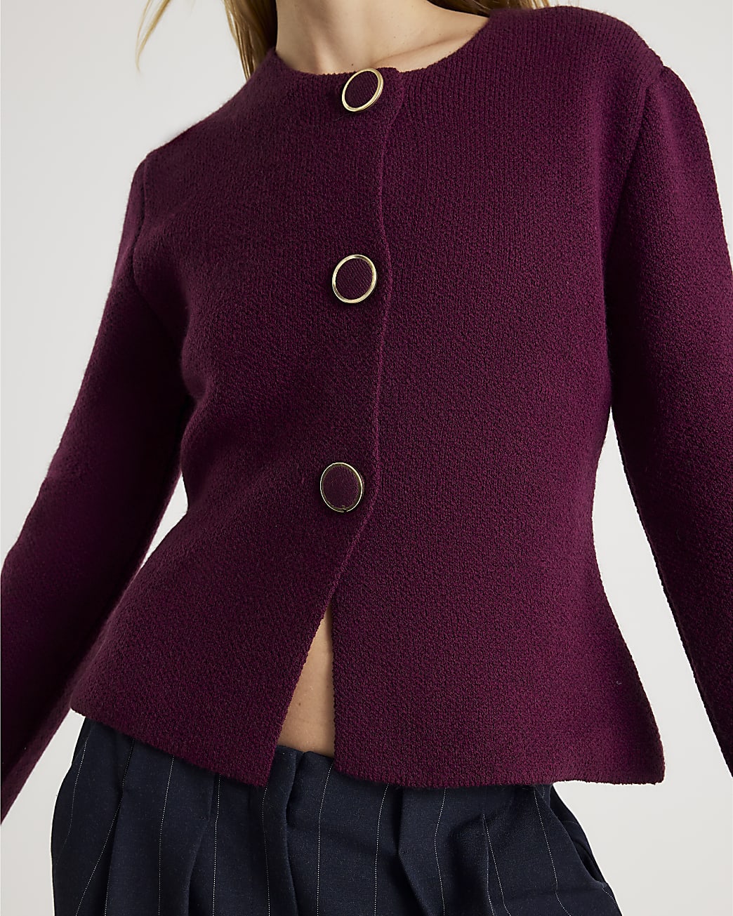 Red Knitted Button Detail Cardigan