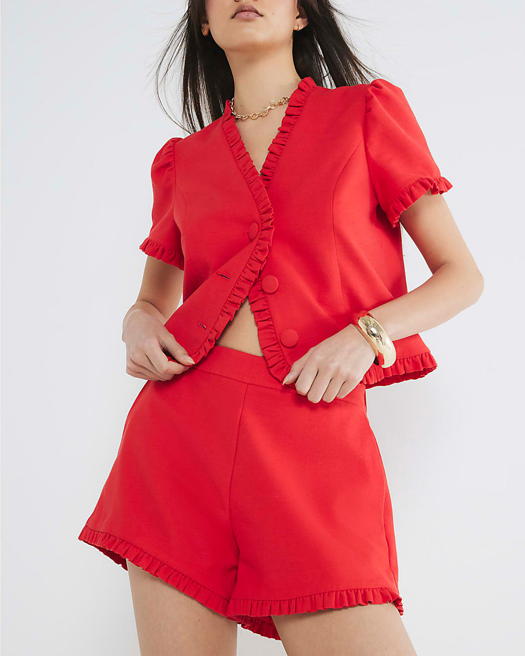 Linen Blend Frill Tailored Shorts