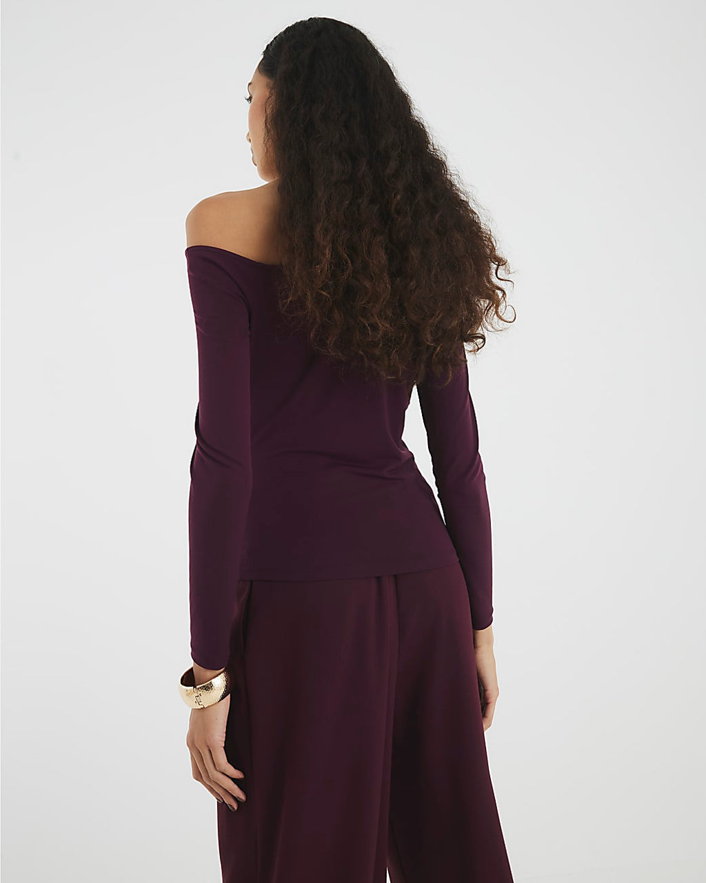 Red Long Sleeve Gold Trim Drape Top