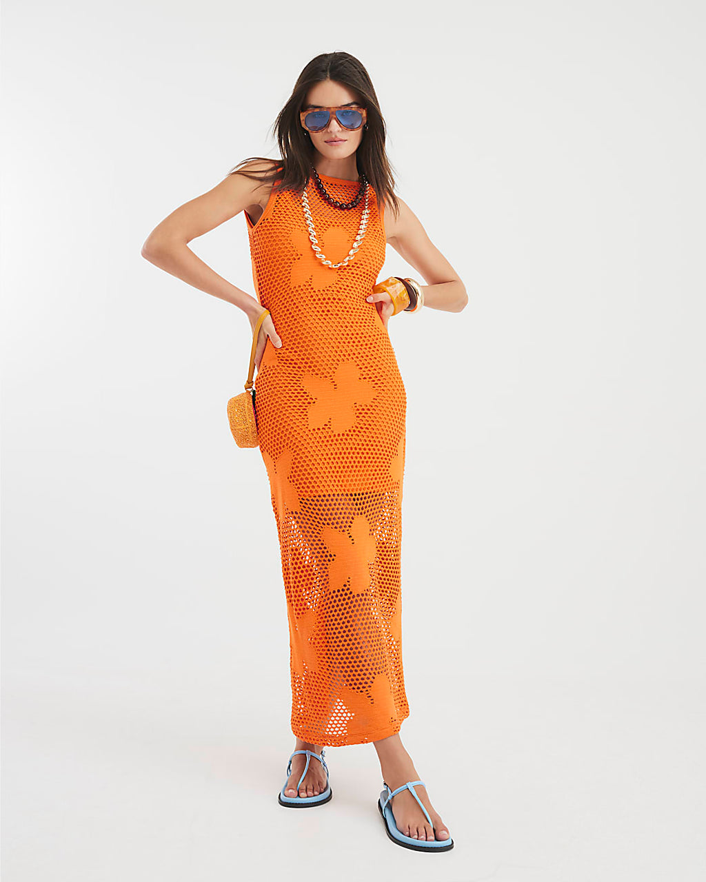 Sleeveless Mesh Floral Midi Dress