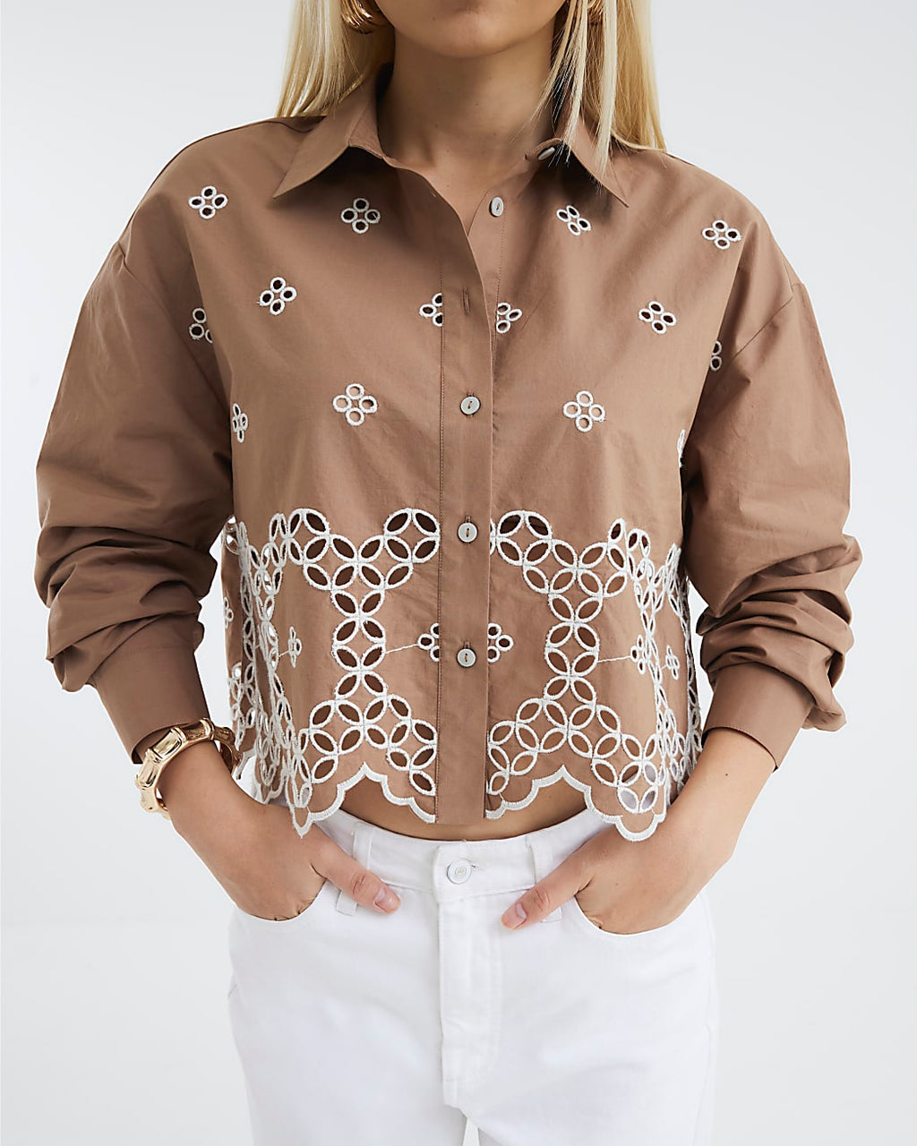 Van Dyke Brown Long Sleeve Cropped Shirt