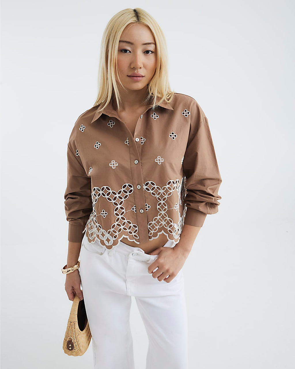 Van Dyke Brown Long Sleeve Cropped Shirt