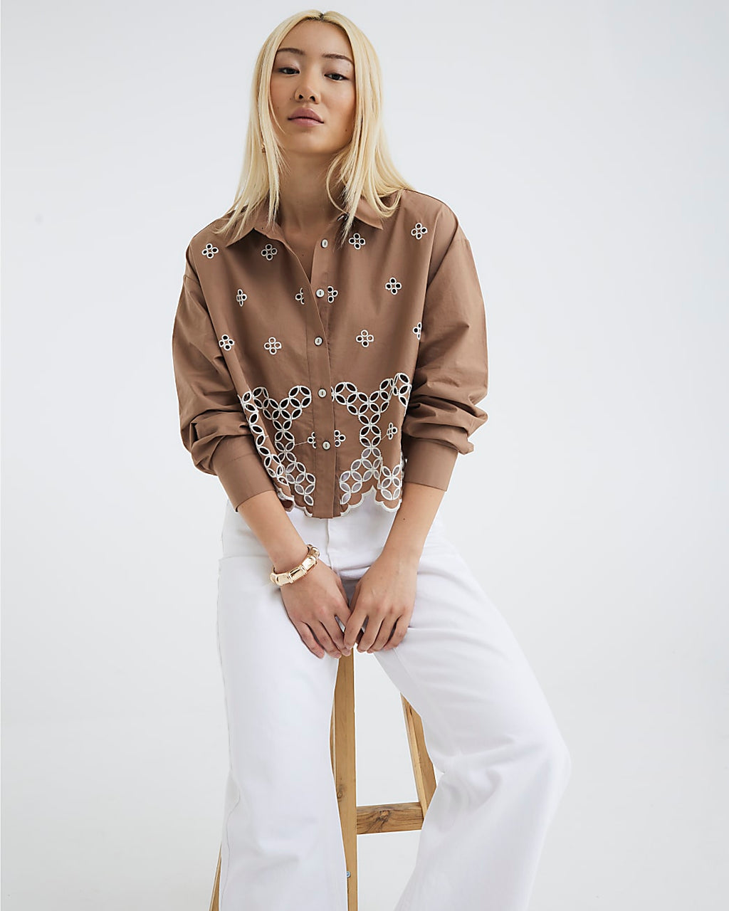 Van Dyke Brown Long Sleeve Cropped Shirt