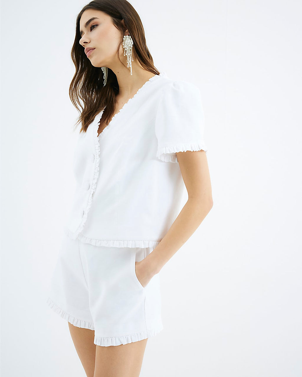 Linen Blend Frill Tailored Shorts